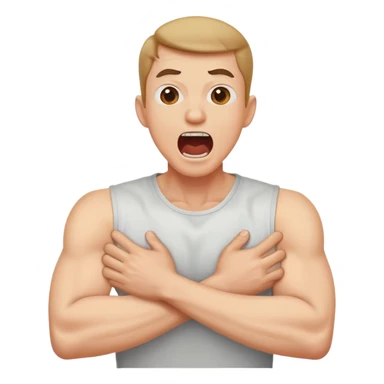 Arms crossed holding neck with screaming man sticker