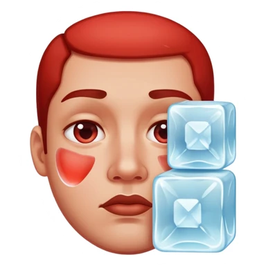 Face with one swollen red cheek with a square ice cube applied to it sticker
