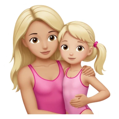 brunette trainer hugs a blonde child in a pink leotard ою в рожевому трико  sticker