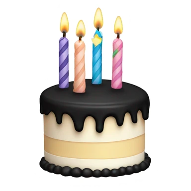 White birthday cake with black frosting and candle around it  sticker