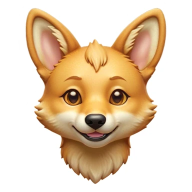 Cinematic Cute Dingo Portrait Emoji, Head tilted playfully and inquisitively, featuring a glossy sandy fur with naturally perky ears and round, sparkling amber eyes filled with curious mischief, Simplified yet irresistibly adorable features, highly detailed, glowing with a warm, friendly glow, high shine, affectionate and spirited, stylized with a touch of outback whimsy, bright and endearing, soft glowing outline, capturing the essence of a mischievous yet loving dingo, so playful it feels like it could bound out of the screen into your arms! sticker