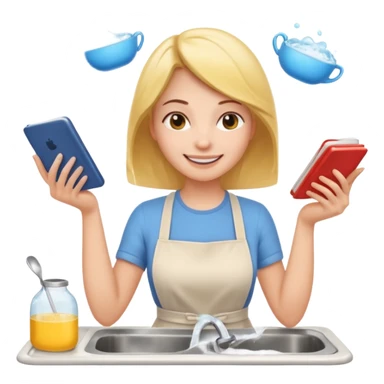 woman perfectionist with multiple arms texting a message wahsing dishes and reading a book 
more dinamic emoji  sticker