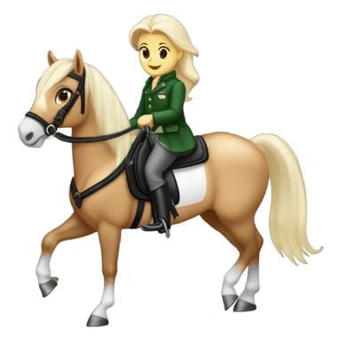Un cheval Palomino en tain de galoper il a un tapis noir à paillettes sur le dos, sa cavalière qui est sur lui est une fille blanche avec les cheveux marrons elle porte un pantalon noir et un haut vert sapin  sticker
