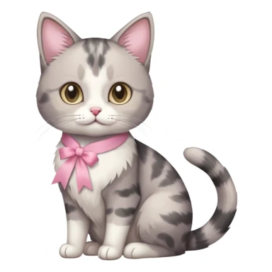 Sitting Dilute grey calico cat with pink ribbon sticker