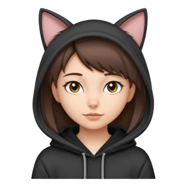 a girl with short brown hair, grey cat ears and a tail, with a black hoodie on  sticker