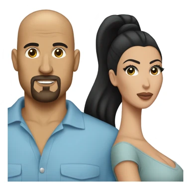 Bald man with goatee in blue shirt holding Kim kardashian with dark hair sticker