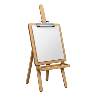 Minimalistic flat vector icon, iOS style, thin black contour on white background. Easel with a paper sheet and a pencil leaning against it. No text, no shadows sticker