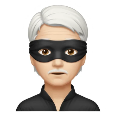 A person with white hair which is standing upward and blindfolded and also make it so it’s impossible to see through the blindfold sticker