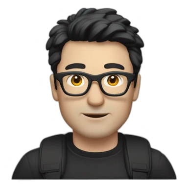 Middle age lean white man with black hair & glasses riding a Black Tesla Model 3 sticker