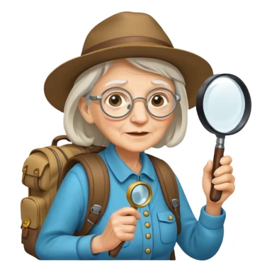 scout old woman backpack and magnifying glass, voyarer sticker