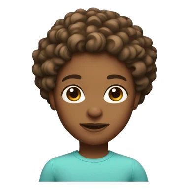 A Memoji-style avatar of a person with medium brown skin tone, curly short black sticker