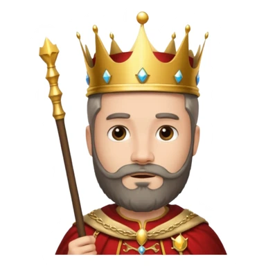 Bearded King, young king with short white beard, royal staff in hand, wearing crown
 sticker
