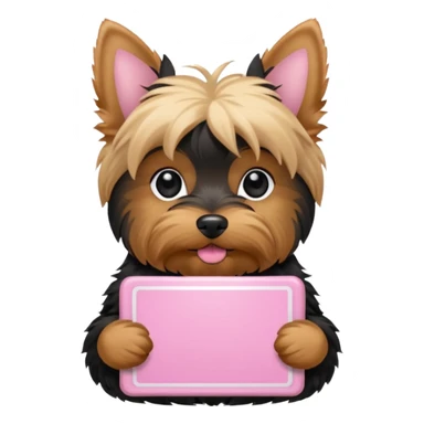 yorkshire dog holding a light pink danke schön sign sticker