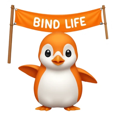 Colorful banner that says 'Bind is Life!!!', in bright orange, and on top of the banner a winking little white happy penguin. Make sure that the banner says exactly the text above sticker