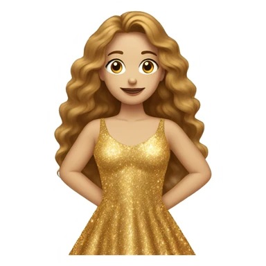 auburn long haired woman with hazel eyes wearing gold sparkly shiny dress sticker