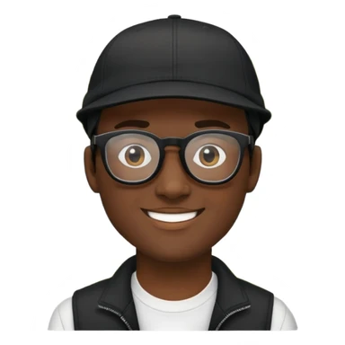 Man with squint eyes and black glasses  in black cap smiling outdoors sticker