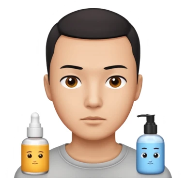 try different skincare products for chinese man with buzz cut (short black hair) doing skincare sticker