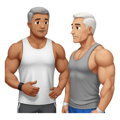50 year old muscular fathers talking in a gym sticker