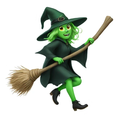 Green witch on a broom sticker
