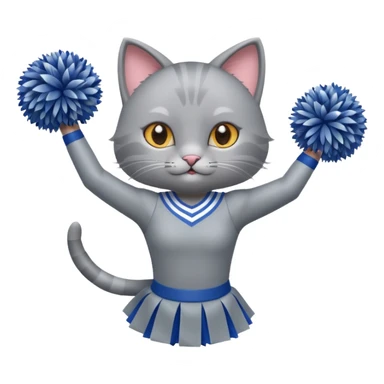 A sleek grey cat cheerleader twirling pom-poms with confident energy. sticker