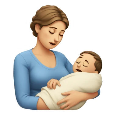 European sad mother with newborn sticker