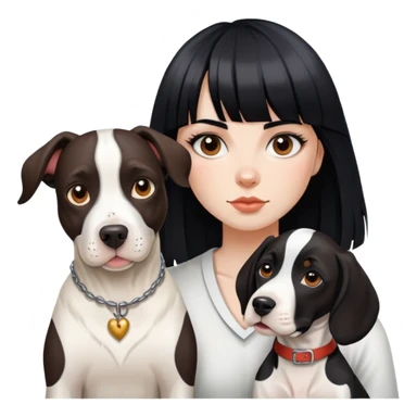 girl with long black  straight bangs hair with tattoo and a Springer dog  and  bull terrier sticker