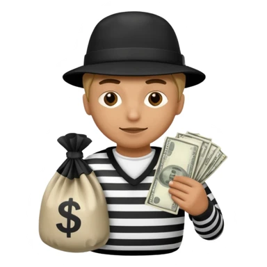 A emoji of a person wearing a robber outfit and a Money Bag sticker
