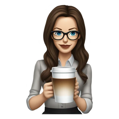 Hyper Realistic Kate Beckinsale blue eyes wearing glasses in a business dress drinking coffee happy  sticker