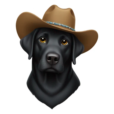Black Labrador wearing a cowboy hat sticker