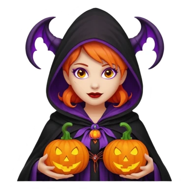 female-succubus-emoji,-red-skin,-purple-eyes,-elegant-face,-pumpkin-wreath-on-head,-black-hooded-cloak-with-cobweb-details,-holding-small-glowing-pumpkin-lantern,-halloween-fantasy sticker