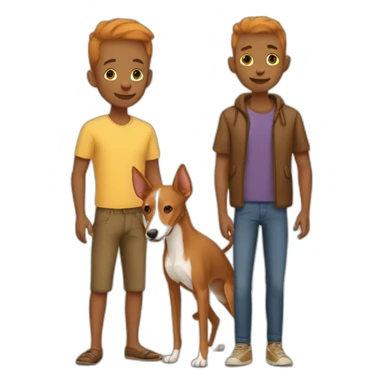 Human brown gay couple with a podenco sticker