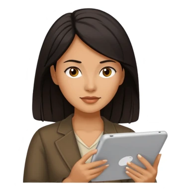 dark hair woman reading a tablet sticker