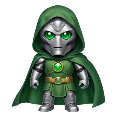 Doctor Doom standing with glowing green eyes visible through his metal mask, wearing green cloak sticker