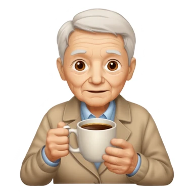 elderly with coffee sticker