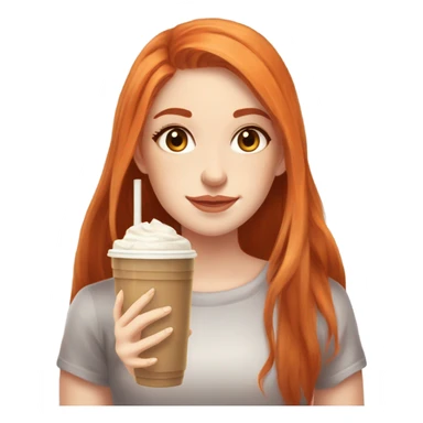 Beautiful fair skin long orange red hair girl brown eyes fair skin girly beautiful drinking straw iced ice coffee clean white beautiful sticker