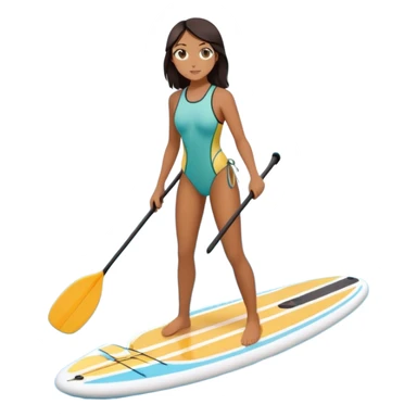 Dark haired girl paddleboarding on lake sticker