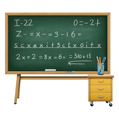 Generate 6 unique emoji-style icons showing classroom chalkboards with equations, drawings, chalk writing, and school teaching scenes. sticker