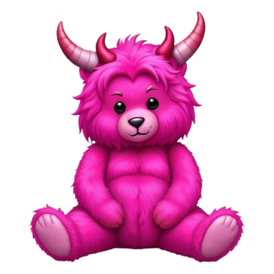 Realistic isolated big full length fluffy hot pink long fuzzy hair valentines Day stuffed Teddy Bear sitting up, is devil sticker