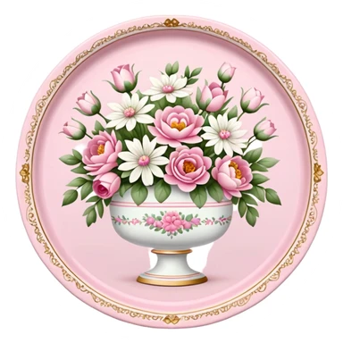pink and white porcelain tray with flowers  sticker