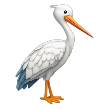 stork delivering a white human baby boy in fabric held in its beak sticker