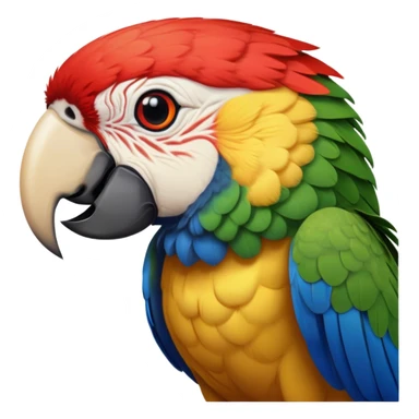 Cinematic Realistic Noble Macaw Portrait Emoji, Poised and majestic, with a robust, vibrant build and meticulously detailed plumage in scarlet, deep blue, and touches of gold, a strong, curved beak and piercing, intelligent eyes, rendered with lifelike feather texture and natural lighting, high shine, commanding and regal, styled with an air of tropical authority, focused and attentive, soft glowing outline, capturing the essence of a watchful and confident macaw that appears ready to soar out of the screen with effortless splendor! sticker