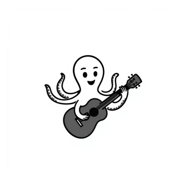 happy octopus with multiple arms playing guitar sticker