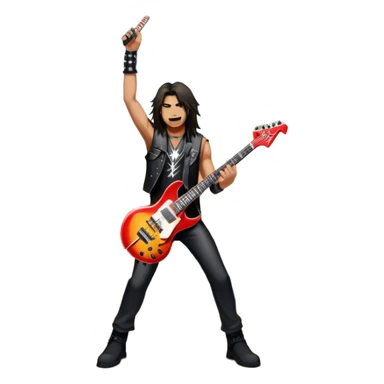 Icon for Heavy Metal: a metal band on stage, with electric guitars, drums, and a powerful vocalist. The atmosphere is intense with flashing lights, music notes, and a crowd of fans. The design should capture the energy and power of a live heavy metal performance. Transparent background. sticker