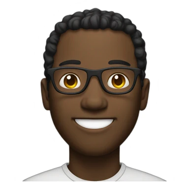 a black man with spec using macbook facing right smiling sticker
