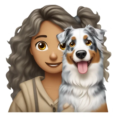 Blue merle Australian shepherd dog with blonde girl owner sticker