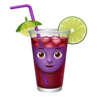 maroon purple cocktail with a lime wedge in the drink in a plastic cup with lid and straw - no lime on edge

 sticker