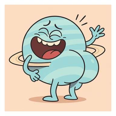 the planet Uranus with a big cartoon butt, laughing hysterically, playful and silly, cartoon style sticker