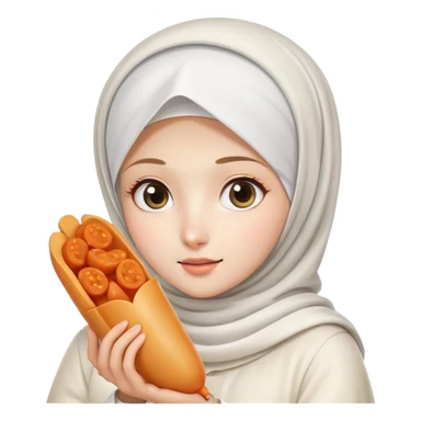 White hijab girl holding tteokbokki sticker