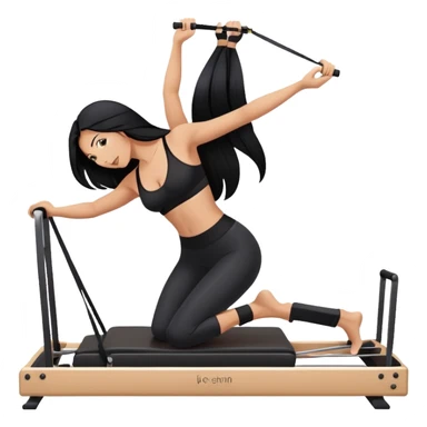 woman with bra, tanned long black hair, doing Pilates reformer sticker