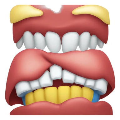 Create an emoji that represents three teeth together, aligned horizontally. The first tooth should be blue, the second red and the third yellow.
 sticker